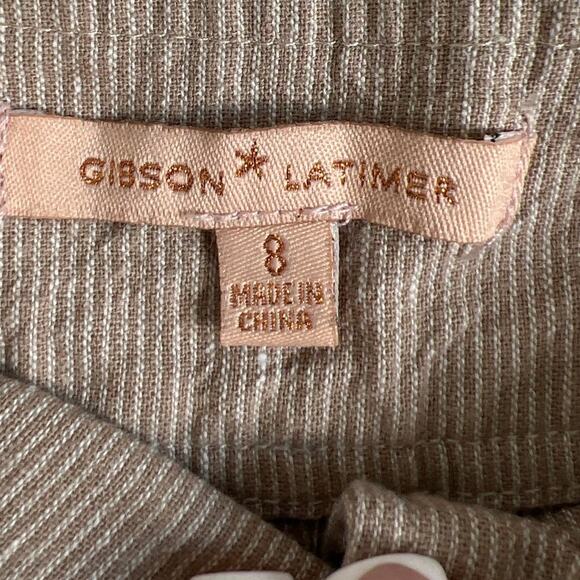 Gibson Latimer Linen Blend Wide Leg Women's Pants Tan White Stripe Size 8 - Picture 7 of 9